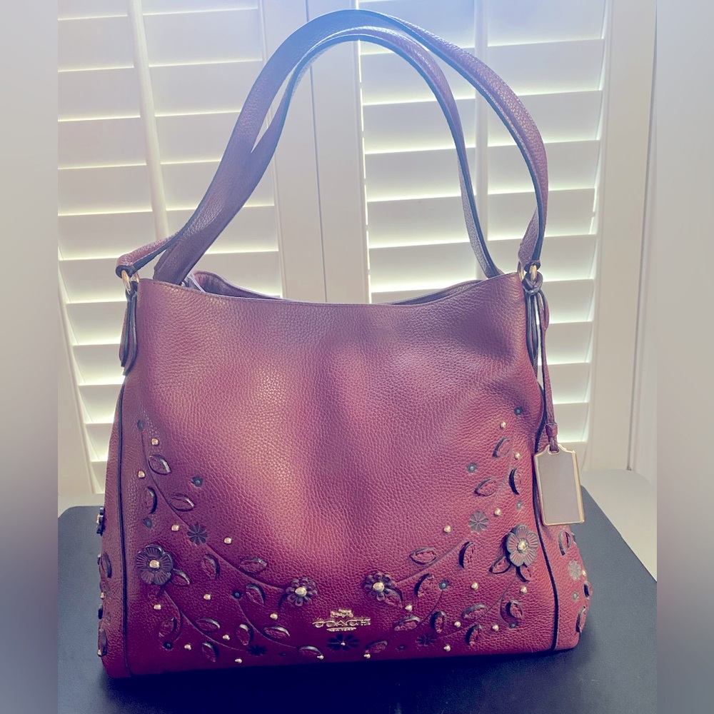 Coach Burgundy Purse with Flowers